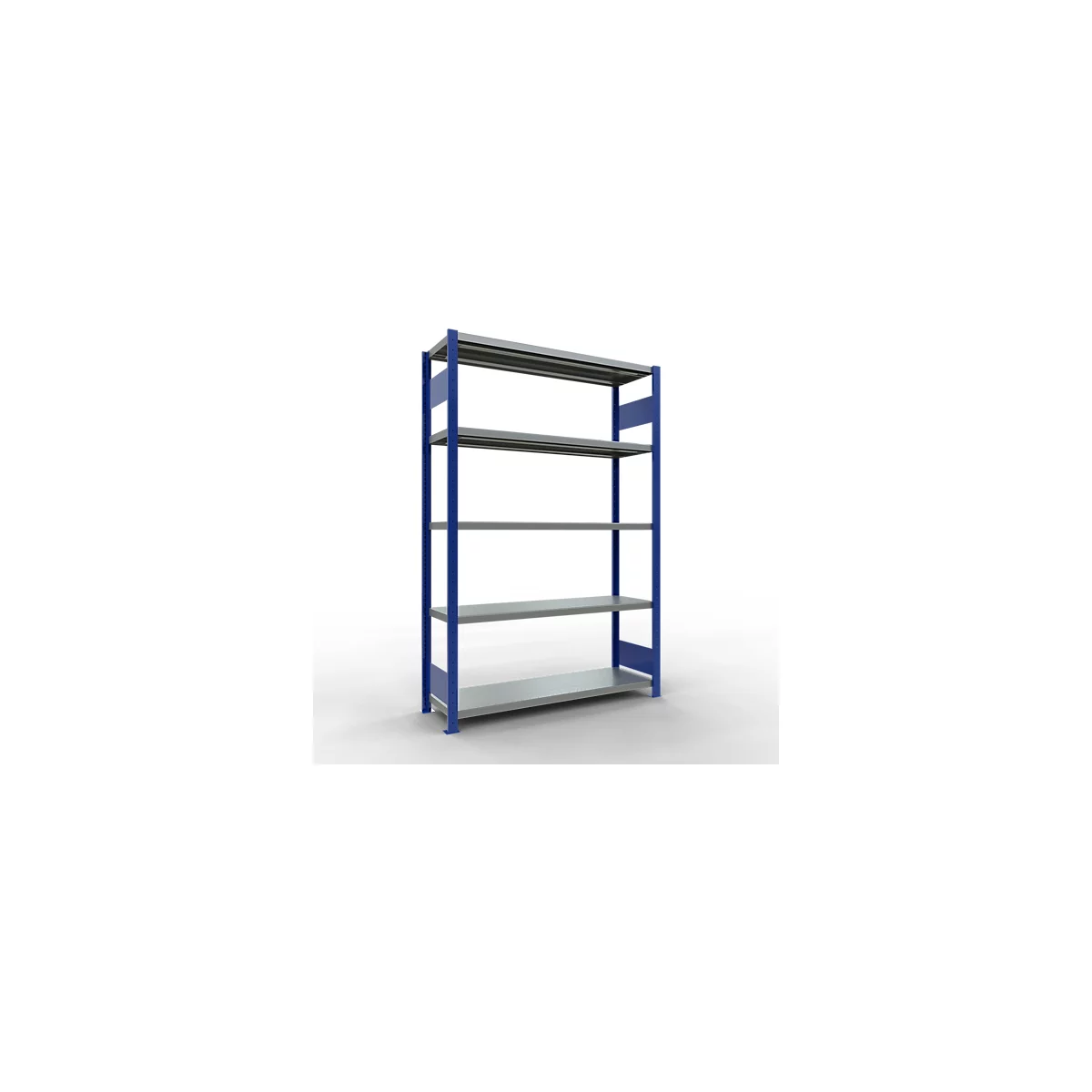 Schulte Lagertechnik Système de rayonnage à tablettes emboîtables MULTIplus 250, rayonnage de base, verrou de longueur, 2000x1300x400 mm, 5 tablettes, bleu gentiane/galvanisé