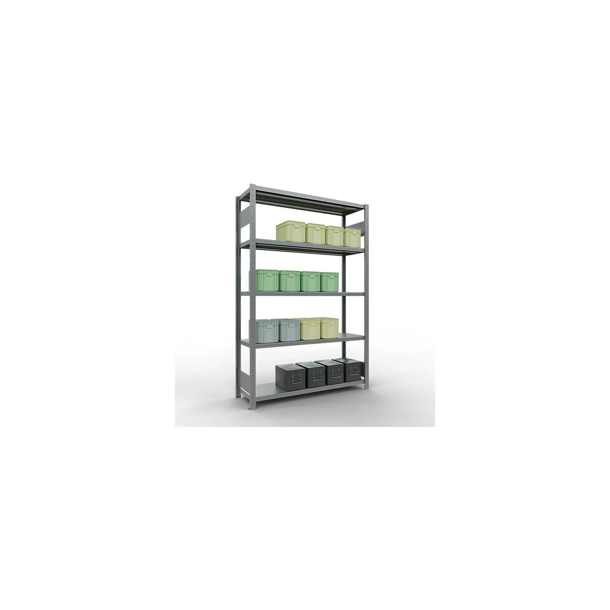 Schulte Lagertechnik Système de rayonnage à tablettes emboîtables MULTIplus 250, rayonnage de base, verrou de longueur, 2000x1300x400 mm, 5 tablettes, galvanisé