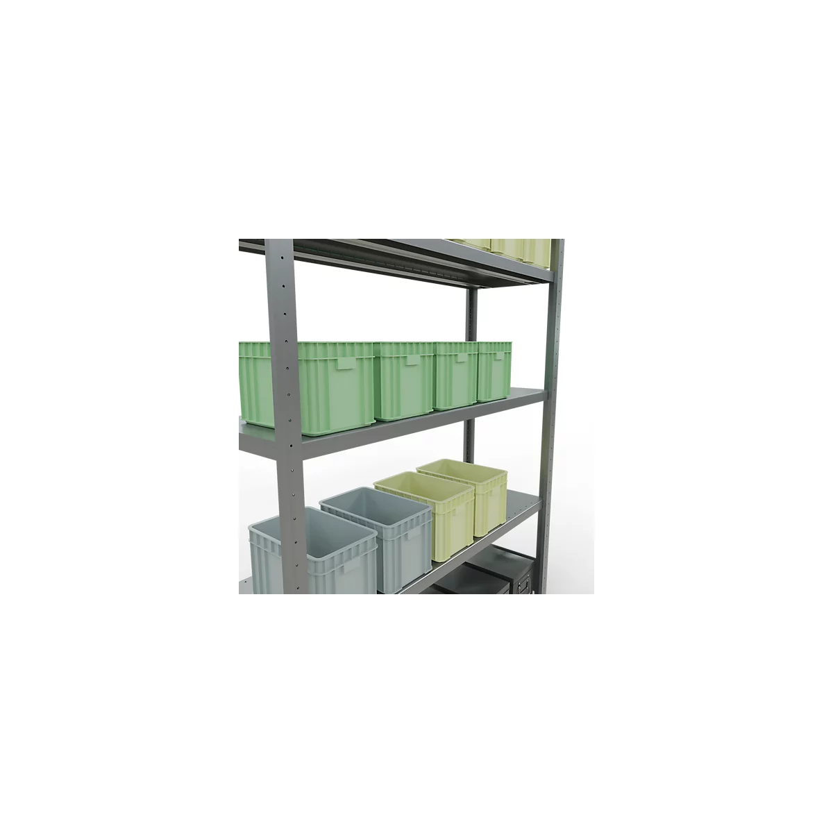 Schulte Lagertechnik Système de rayonnage à tablettes emboîtables MULTIplus 250, rayonnage de base, verrou de longueur, 2000x1300x400 mm, 5 tablettes, galvanisé