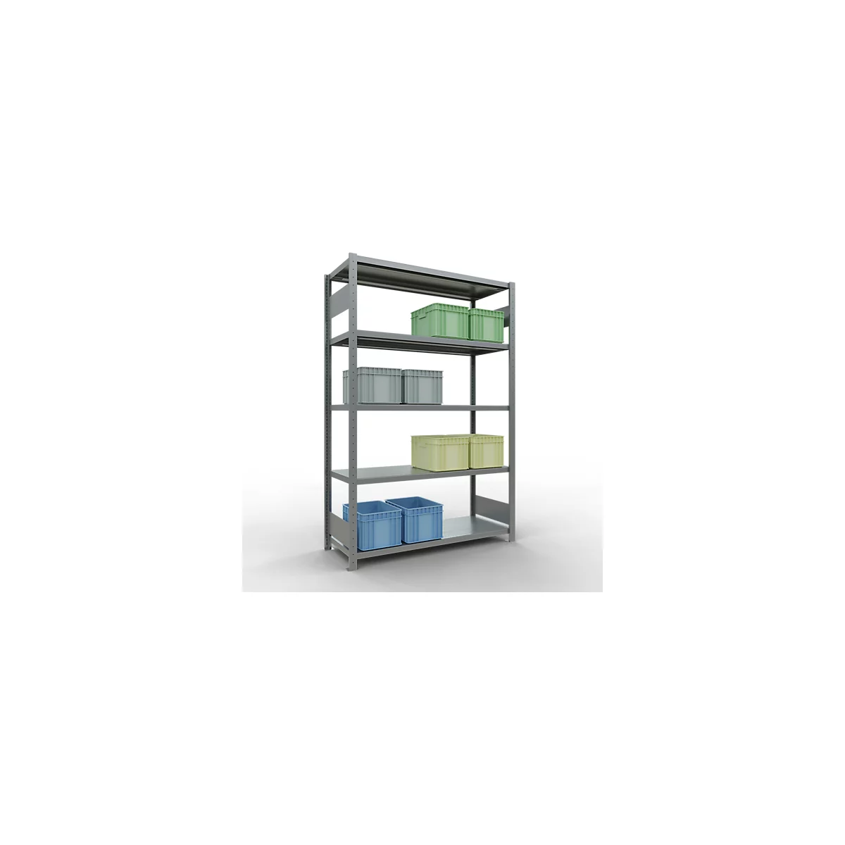 Schulte Lagertechnik Système de rayonnage à tablettes emboîtables MULTIplus 250, rayonnage de base, verrou de longueur, 2000x1300x500 mm, 5 tablettes, galvanisé