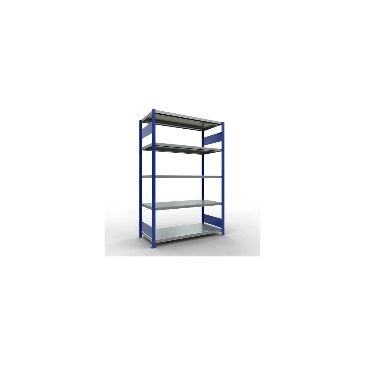 Schulte Lagertechnik Système de rayonnage à tablettes emboîtables MULTIplus 250, rayonnage de base, verrou de longueur, 2000x1300x600 mm, 5 tablettes, bleu gentiane/galvanisé