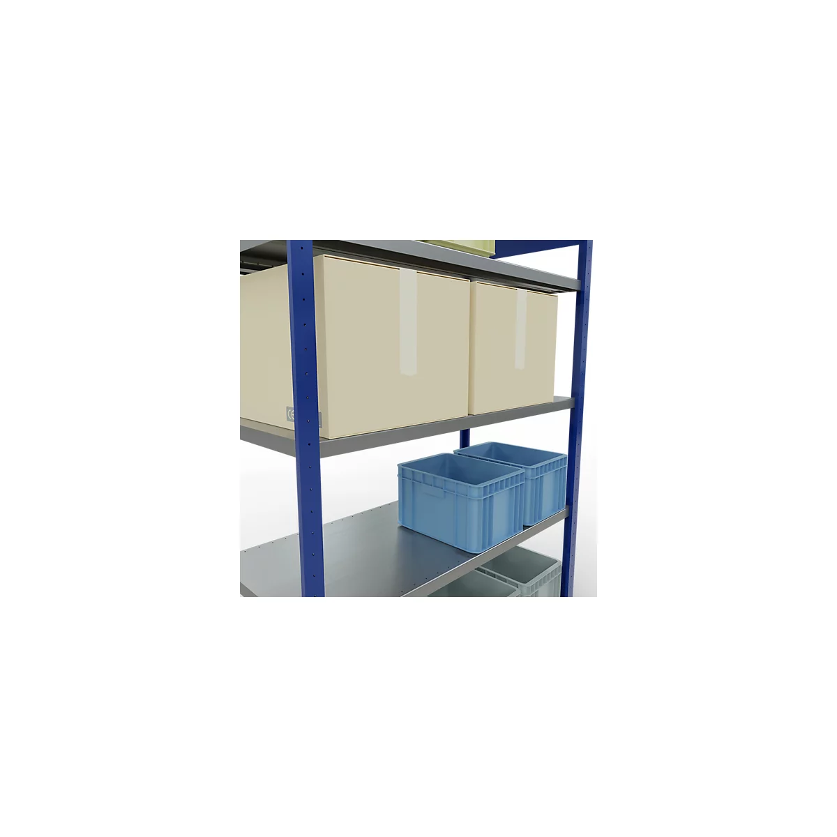Schulte Lagertechnik Système de rayonnage à tablettes emboîtables MULTIplus 250, rayonnage de base, verrou de longueur, 2000x1300x600 mm, 5 tablettes, bleu gentiane/galvanisé