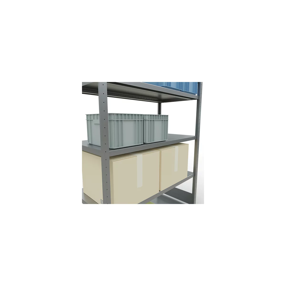 Schulte Lagertechnik Système de rayonnage à tablettes emboîtables MULTIplus 250, rayonnage de base, verrou de longueur, 2000x1300x600 mm, 5 tablettes, galvanisé