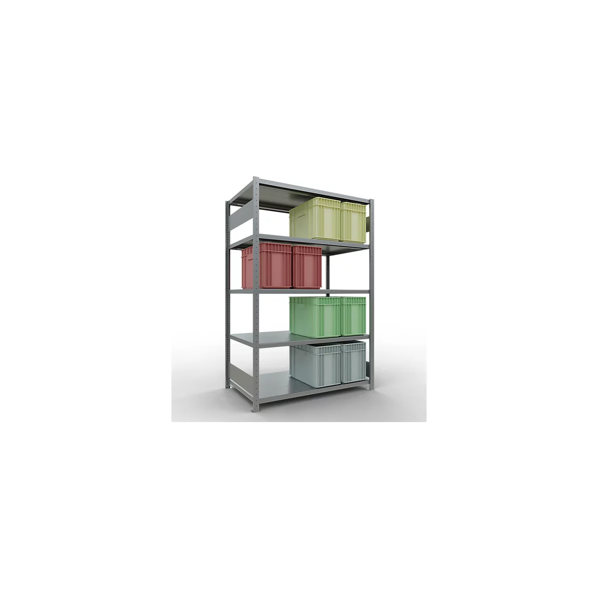 Schulte Lagertechnik Système de rayonnage à tablettes emboîtables MULTIplus 250, rayonnage de base, verrou de longueur, 2000x1300x800 mm, 5 tablettes, galvanisé