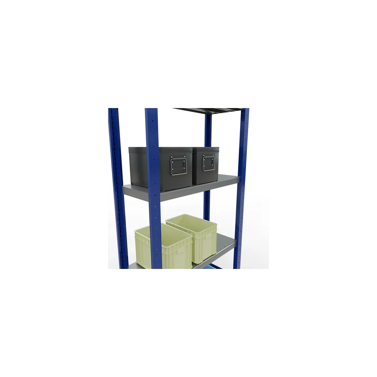 Schulte Lagertechnik Système de rayonnage à tablettes emboîtables MULTIplus 250, rayonnage de base, verrou de longueur, 2000x750x300 mm, 5 tablettes, bleu gentiane/galvanisé