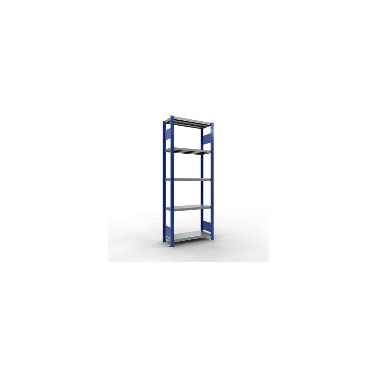 Schulte Lagertechnik Système de rayonnage à tablettes emboîtables MULTIplus 250, rayonnage de base, verrou de longueur, 2000x750x300 mm, 5 tablettes, bleu gentiane/galvanisé