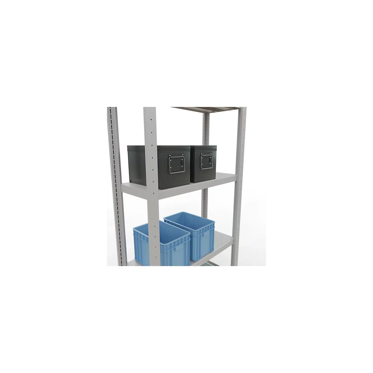 Schulte Lagertechnik Système de rayonnage à tablettes emboîtables MULTIplus 250, rayonnage de base, verrou de longueur, 2000x750x300 mm, 5 tablettes, gris clair