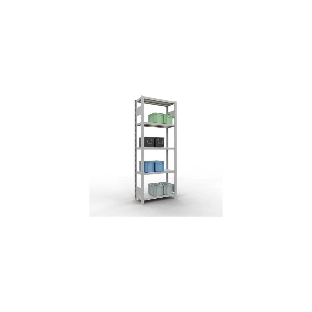 Schulte Lagertechnik Système de rayonnage à tablettes emboîtables MULTIplus 250, rayonnage de base, verrou de longueur, 2000x750x300 mm, 5 tablettes, gris clair