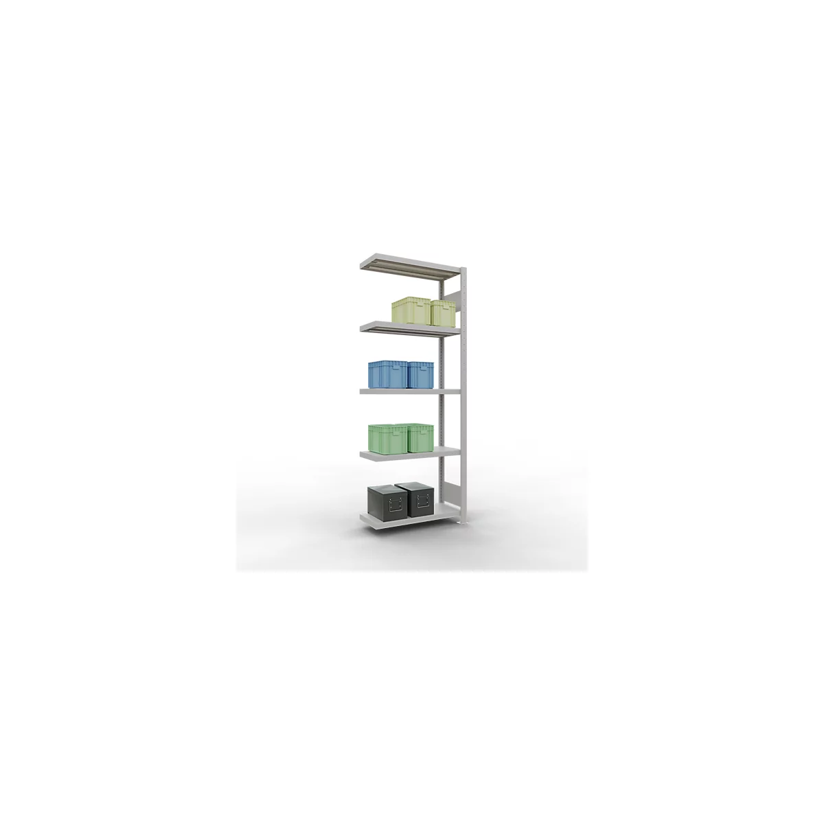 Schulte Lagertechnik Système de rayonnage à tablettes emboîtables MULTIplus 250, rayonnage de base, verrou de longueur, 2000x750x300 mm, 5 tablettes, gris clair