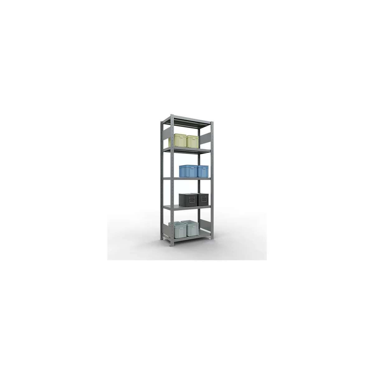 Schulte Lagertechnik Système de rayonnage à tablettes emboîtables MULTIplus 250, rayonnage de base, verrou de longueur, 2000x750x400 mm, 5 tablettes, galvanisé