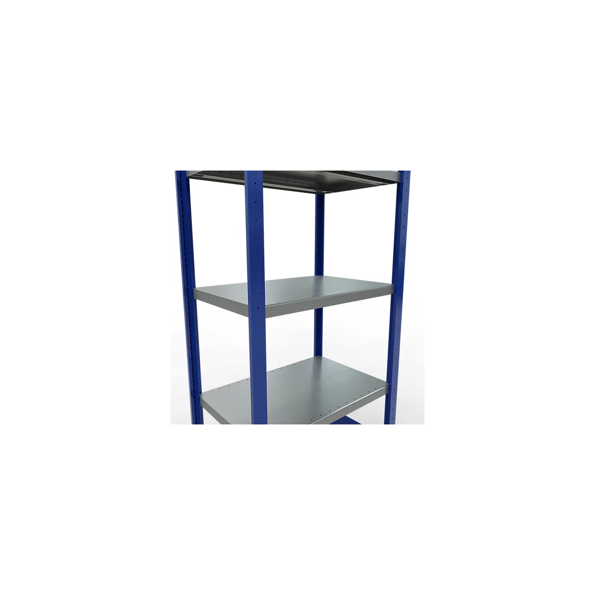Schulte Lagertechnik Système de rayonnage à tablettes emboîtables MULTIplus 250, rayonnage de base, verrou de longueur, 2000x750x500 mm, 5 tablettes, bleu gentiane/galvanisé