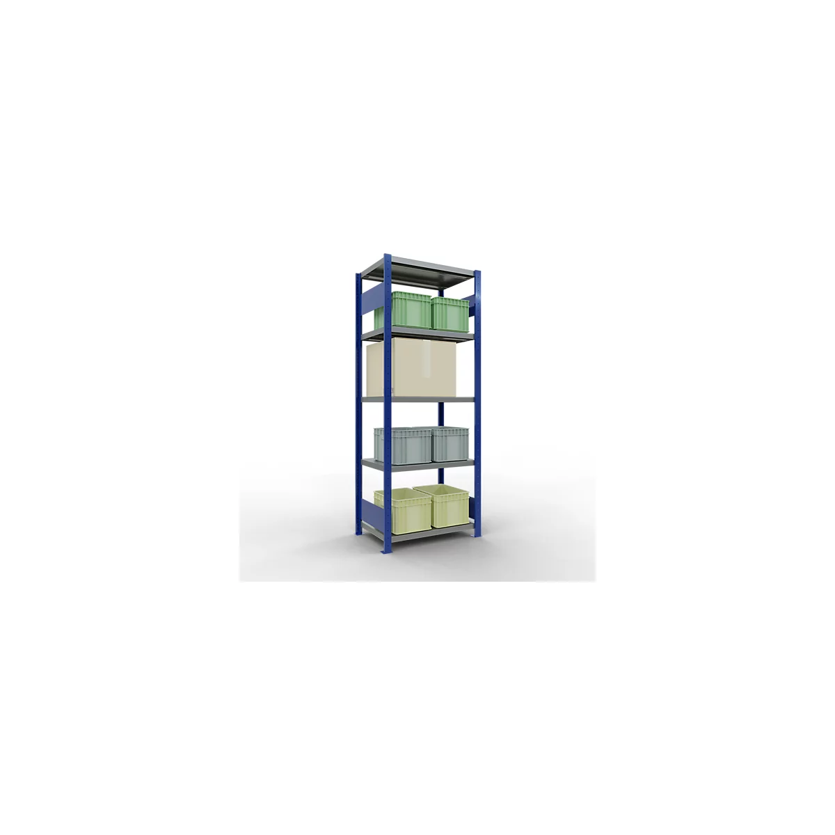 Schulte Lagertechnik Système de rayonnage à tablettes emboîtables MULTIplus 250, rayonnage de base, verrou de longueur, 2000x750x500 mm, 5 tablettes, bleu gentiane/galvanisé
