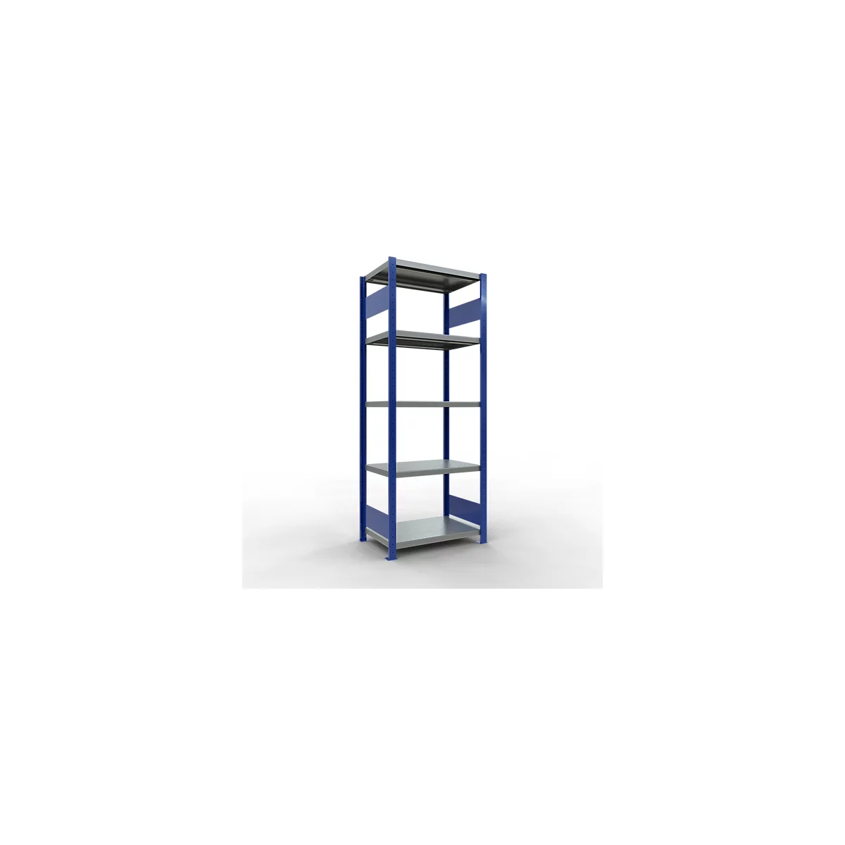 Schulte Lagertechnik Système de rayonnage à tablettes emboîtables MULTIplus 250, rayonnage de base, verrou de longueur, 2000x750x500 mm, 5 tablettes, bleu gentiane/galvanisé