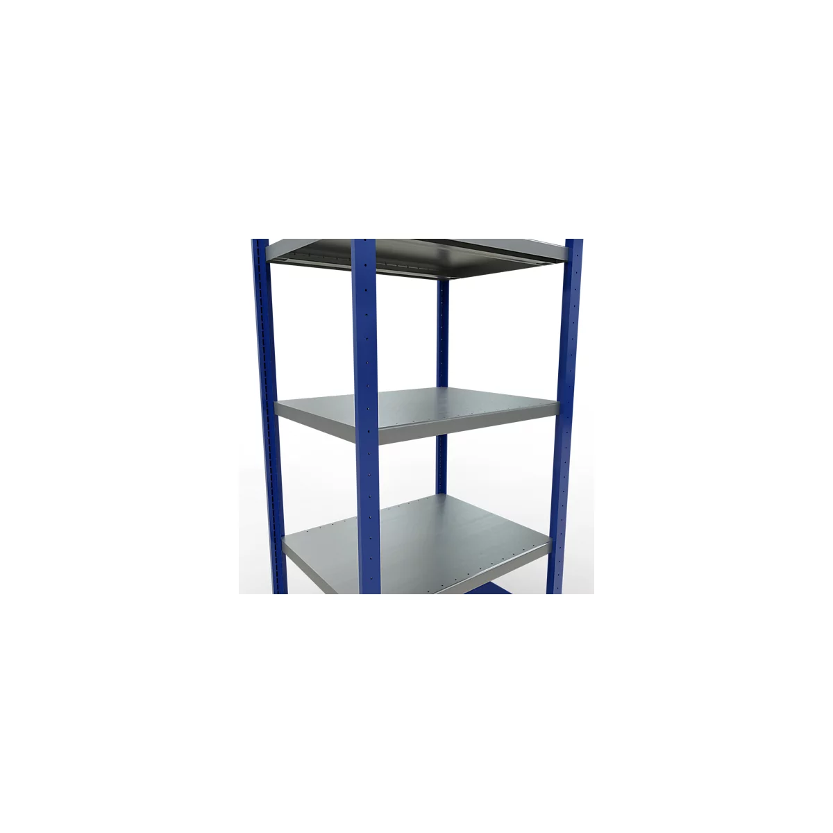Schulte Lagertechnik Système de rayonnage à tablettes emboîtables MULTIplus 250, rayonnage de base, verrou de longueur, 2000x750x600 mm, 5 tablettes, bleu gentiane/galvanisé