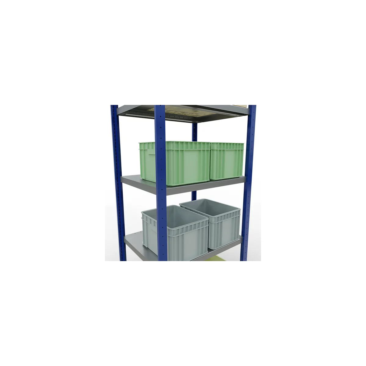 Schulte Lagertechnik Système de rayonnage à tablettes emboîtables MULTIplus 250, rayonnage de base, verrou de longueur, 2000x750x600 mm, 5 tablettes, bleu gentiane/galvanisé