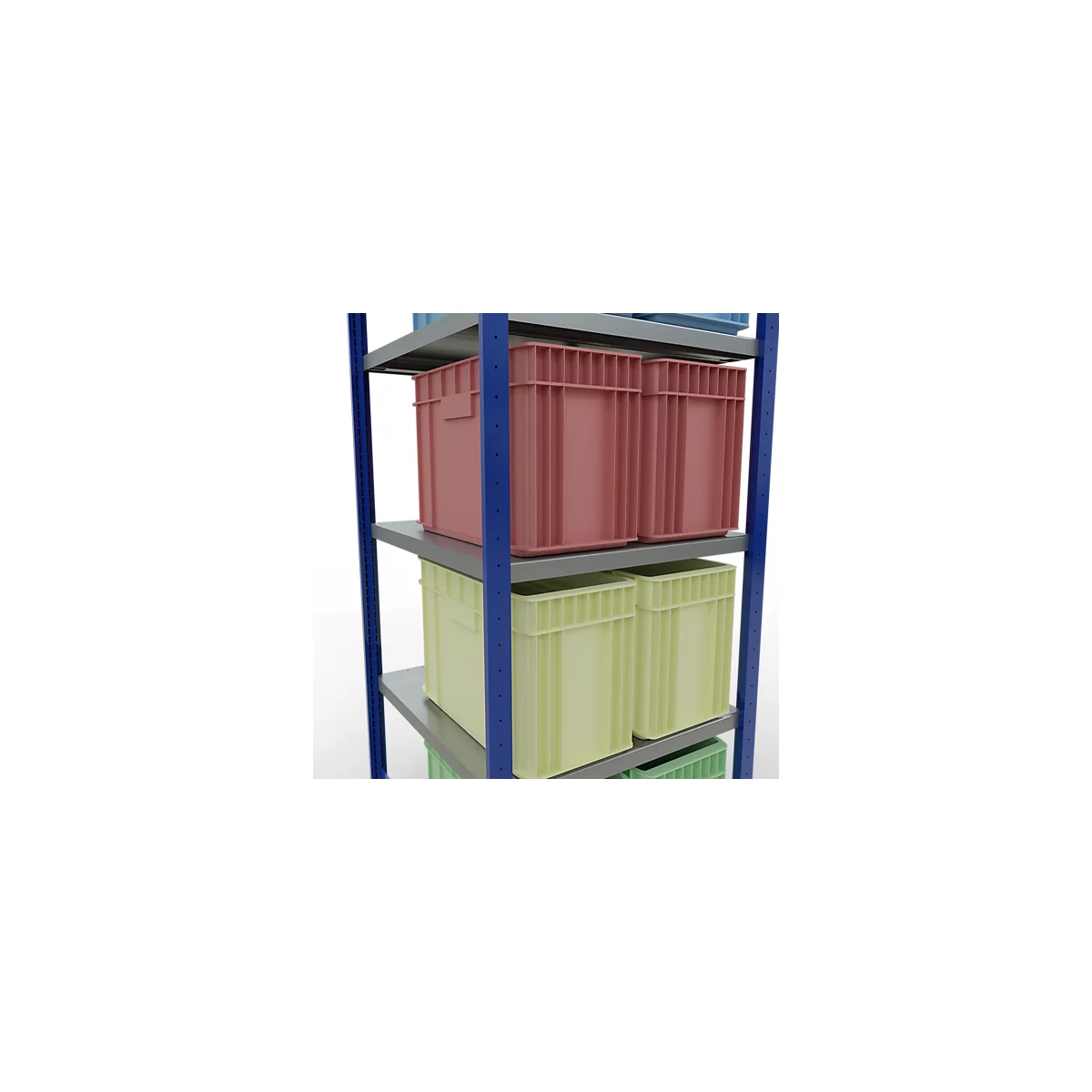 Schulte Lagertechnik Système de rayonnage à tablettes emboîtables MULTIplus 250, rayonnage de base, verrou de longueur, 2000x750x800 mm, 5 tablettes, bleu gentiane/galvanisé