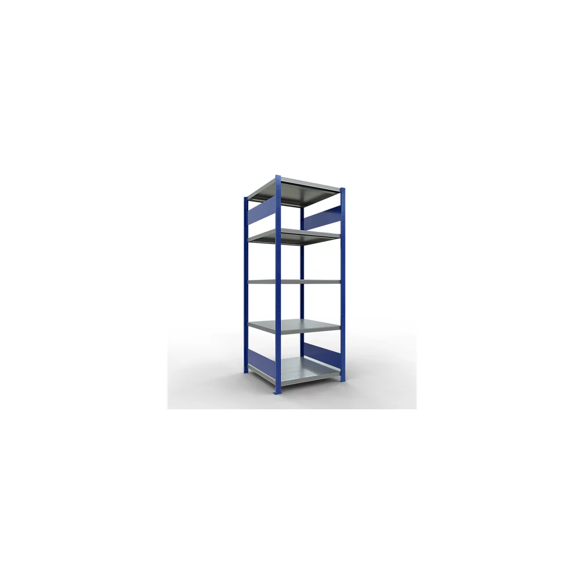 Schulte Lagertechnik Système de rayonnage à tablettes emboîtables MULTIplus 250, rayonnage de base, verrou de longueur, 2000x750x800 mm, 5 tablettes, bleu gentiane/galvanisé
