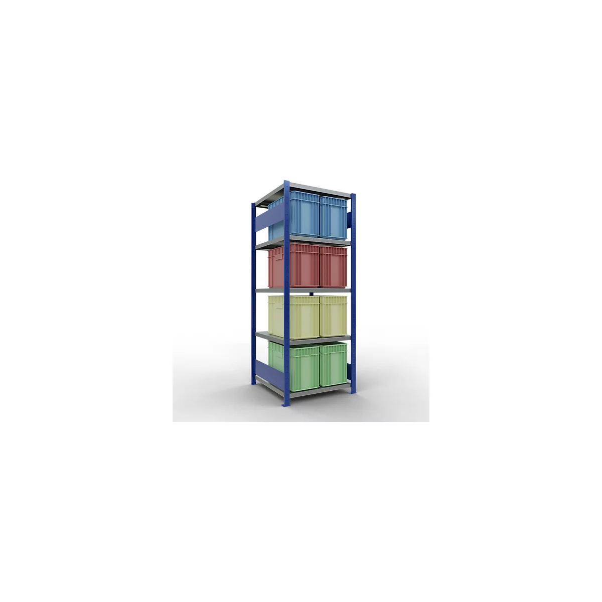 Schulte Lagertechnik Système de rayonnage à tablettes emboîtables MULTIplus 250, rayonnage de base, verrou de longueur, 2000x750x800 mm, 5 tablettes, bleu gentiane/galvanisé