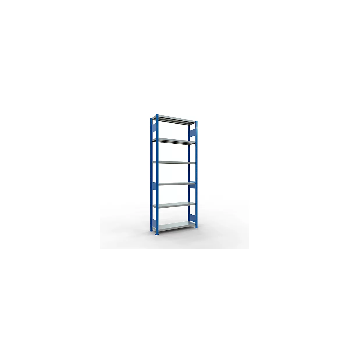 Schulte Lagertechnik Système de rayonnage à tablettes emboîtables MULTIplus 250, rayonnage de base, verrou de longueur, 2500x1000x300 mm, 6 tablettes, bleu gentiane/galvanisé