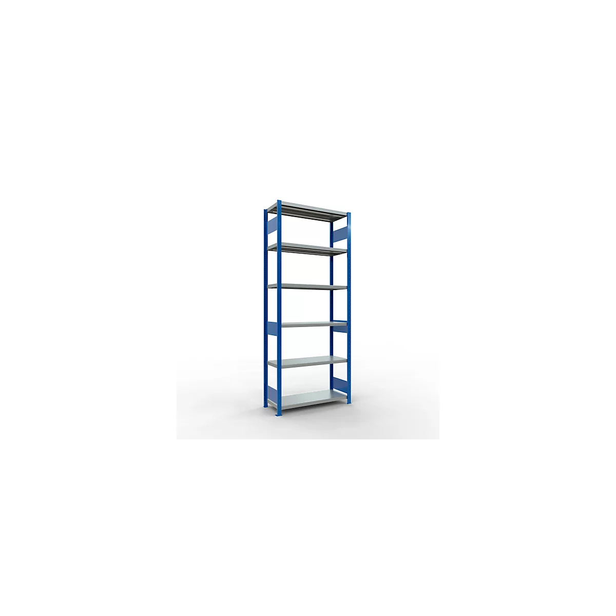 Schulte Lagertechnik Système de rayonnage à tablettes emboîtables MULTIplus 250, rayonnage de base, verrou de longueur, 2500x1000x400 mm, 6 tablettes, bleu gentiane/galvanisé