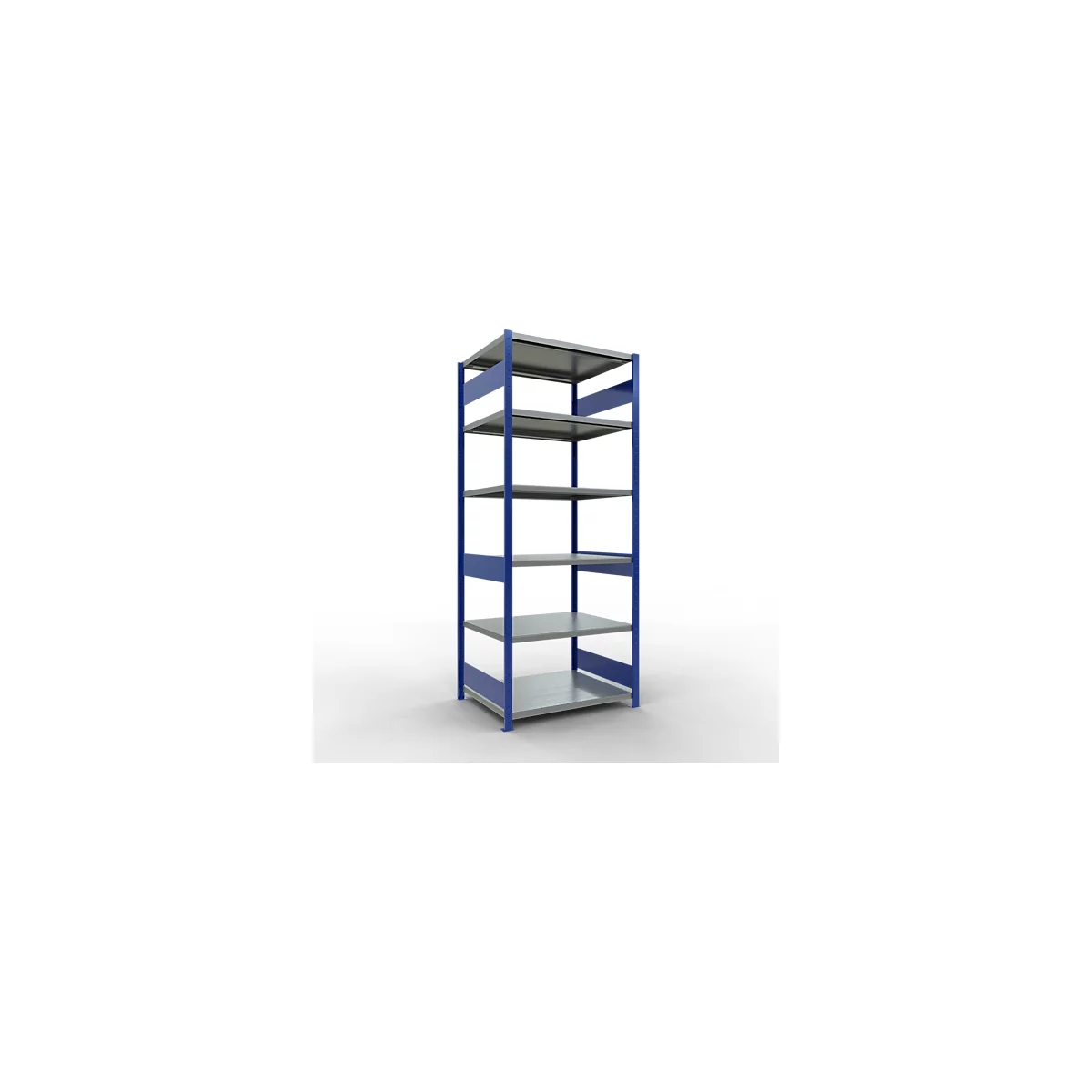 Schulte Lagertechnik Système de rayonnage à tablettes emboîtables MULTIplus 250, rayonnage de base, verrou de longueur, 2500x1000x800 mm, 6 tablettes, bleu gentiane/galvanisé
