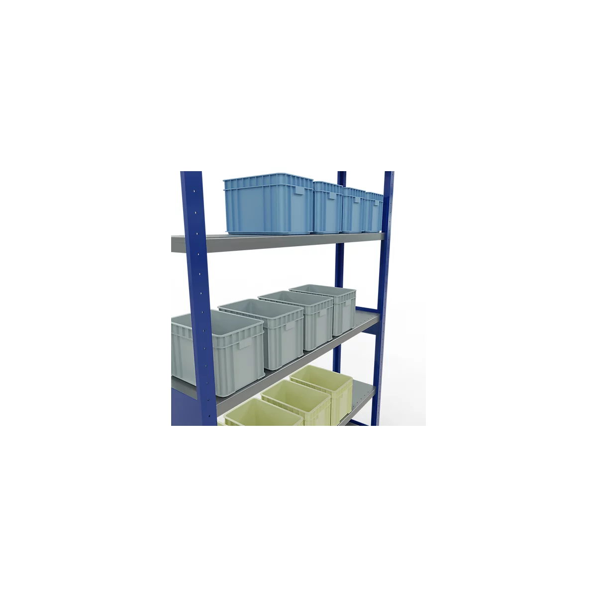 Schulte Lagertechnik Système de rayonnage à tablettes emboîtables MULTIplus 250, rayonnage de base, verrou de longueur, 2500x1300x300 mm, 6 tablettes, bleu gentiane/galvanisé