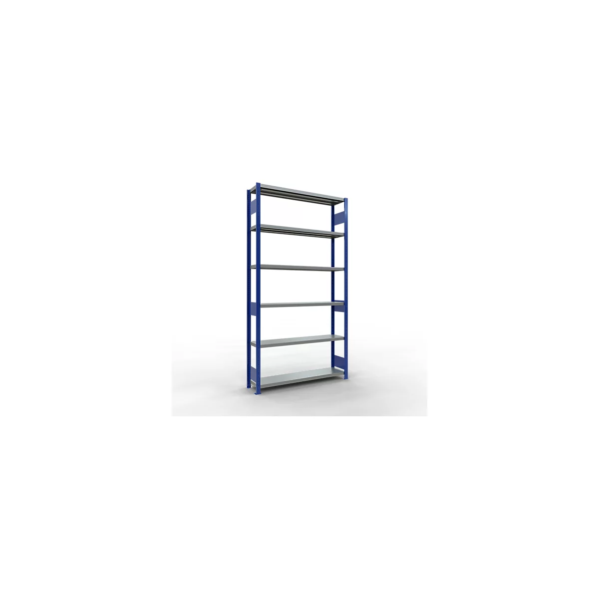 Schulte Lagertechnik Système de rayonnage à tablettes emboîtables MULTIplus 250, rayonnage de base, verrou de longueur, 2500x1300x300 mm, 6 tablettes, bleu gentiane/galvanisé