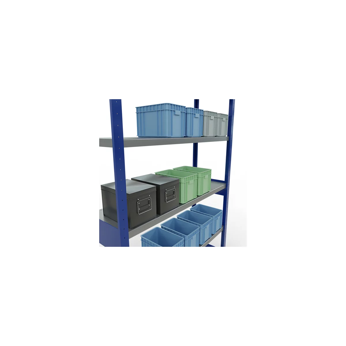 Schulte Lagertechnik Système de rayonnage à tablettes emboîtables MULTIplus 250, rayonnage de base, verrou de longueur, 2500x1300x400 mm, 6 tablettes, bleu gentiane/galvanisé
