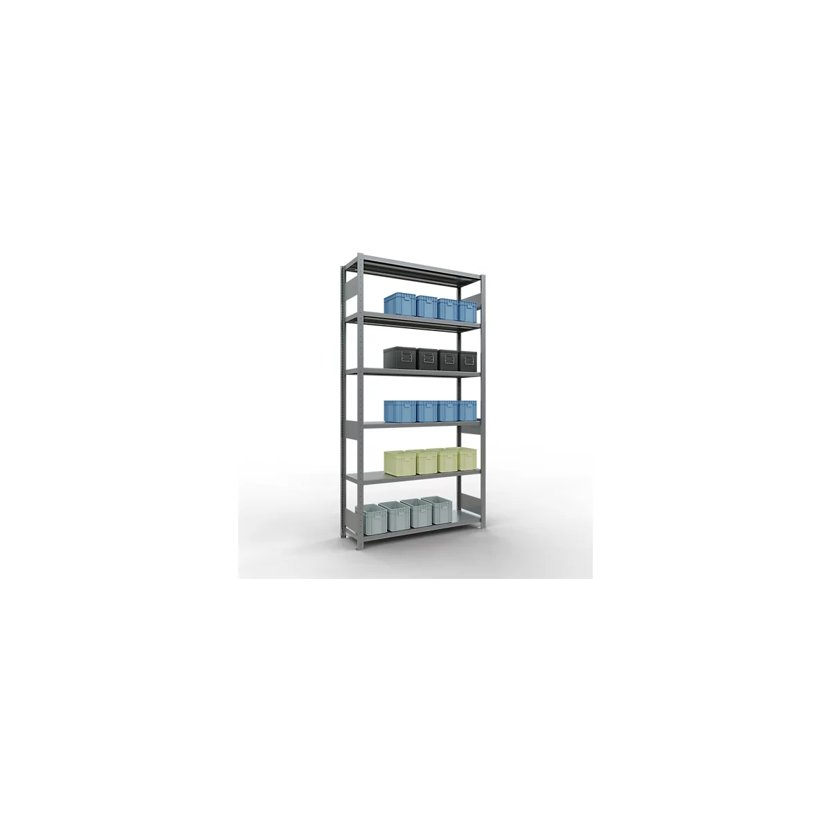 Schulte Lagertechnik Système de rayonnage à tablettes emboîtables MULTIplus 250, rayonnage de base, verrou de longueur, 2500x1300x400 mm, 6 tablettes, galvanisé