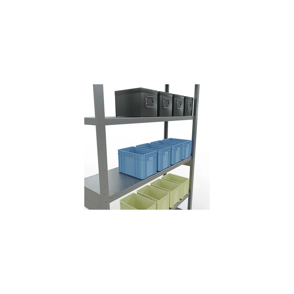 Schulte Lagertechnik Système de rayonnage à tablettes emboîtables MULTIplus 250, rayonnage de base, verrou de longueur, 2500x1300x400 mm, 6 tablettes, galvanisé