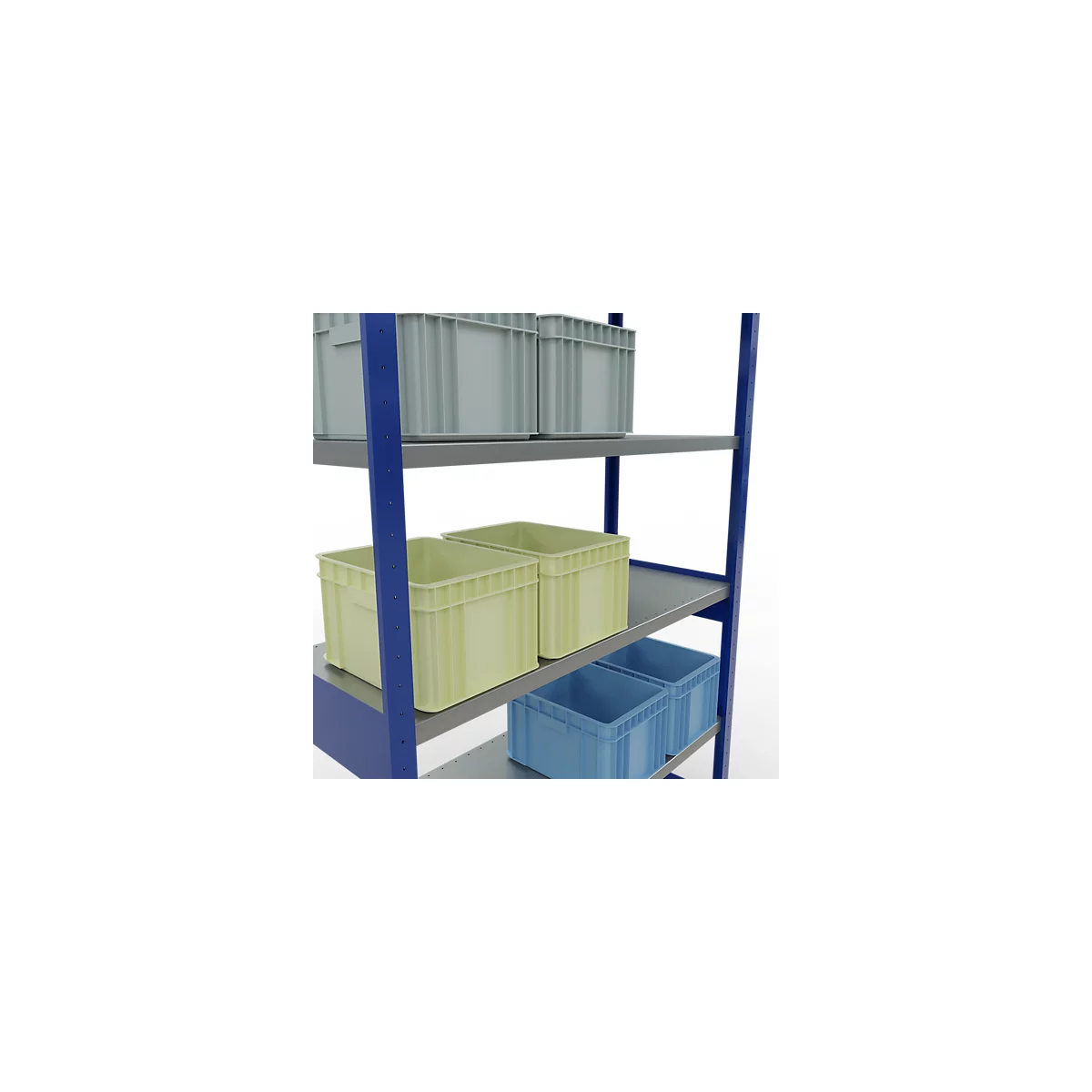 Schulte Lagertechnik Système de rayonnage à tablettes emboîtables MULTIplus 250, rayonnage de base, verrou de longueur, 2500x1300x500 mm, 6 tablettes, bleu gentiane/galvanisé