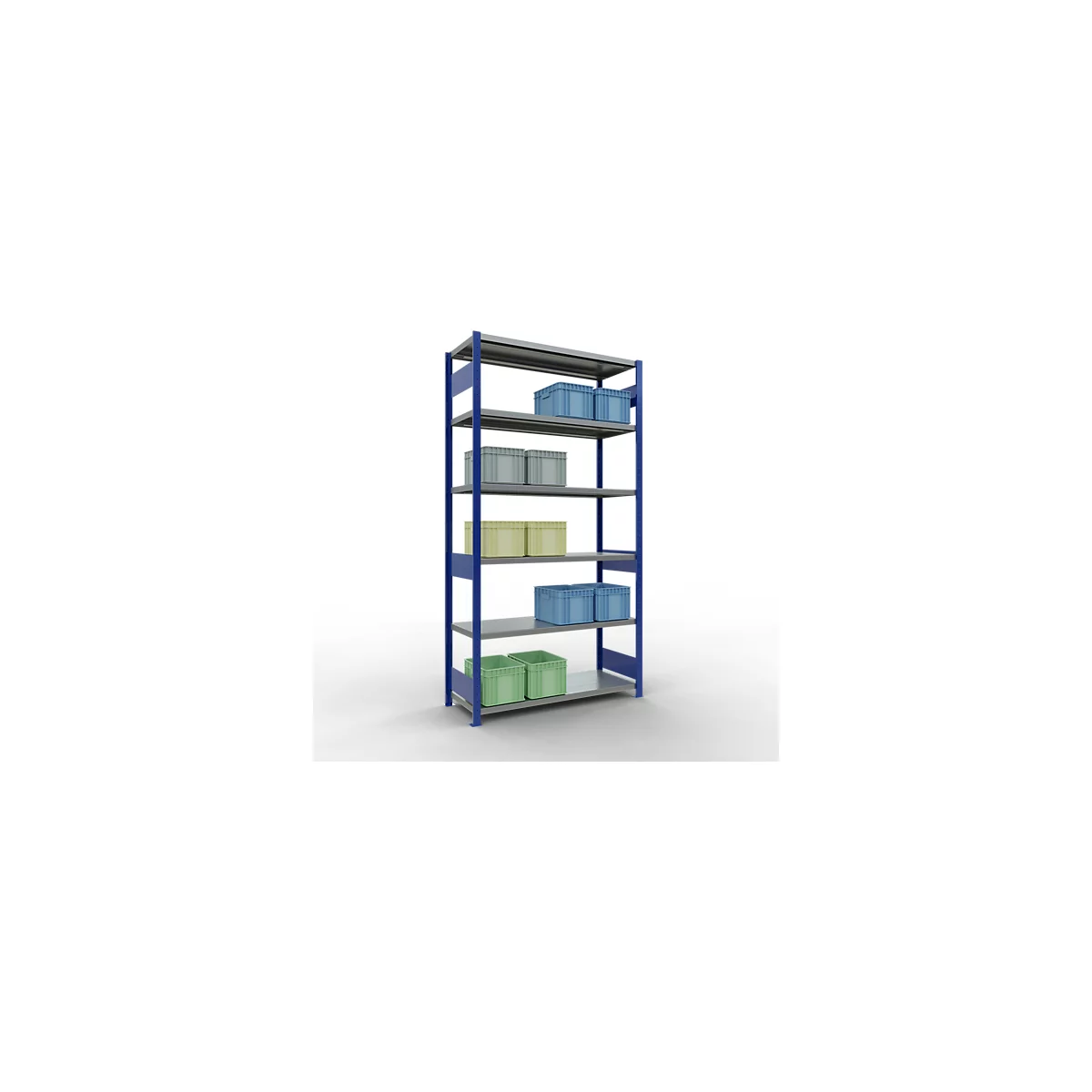 Schulte Lagertechnik Système de rayonnage à tablettes emboîtables MULTIplus 250, rayonnage de base, verrou de longueur, 2500x1300x500 mm, 6 tablettes, bleu gentiane/galvanisé