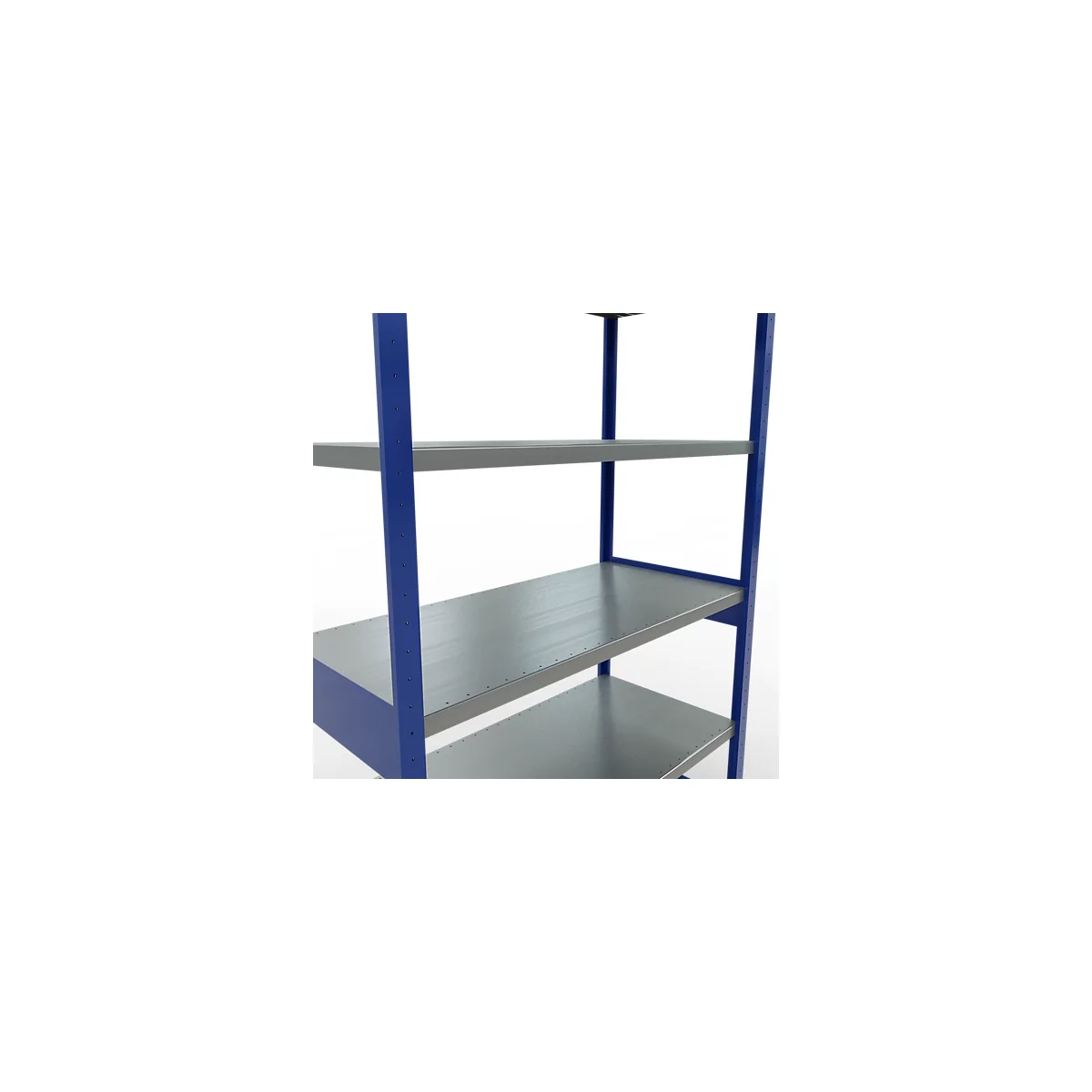 Schulte Lagertechnik Système de rayonnage à tablettes emboîtables MULTIplus 250, rayonnage de base, verrou de longueur, 2500x1300x600 mm, 6 tablettes, bleu gentiane/galvanisé