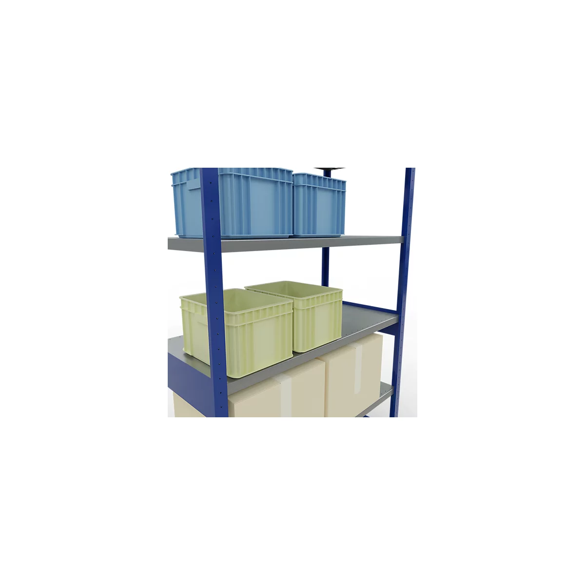 Schulte Lagertechnik Système de rayonnage à tablettes emboîtables MULTIplus 250, rayonnage de base, verrou de longueur, 2500x1300x600 mm, 6 tablettes, bleu gentiane/galvanisé