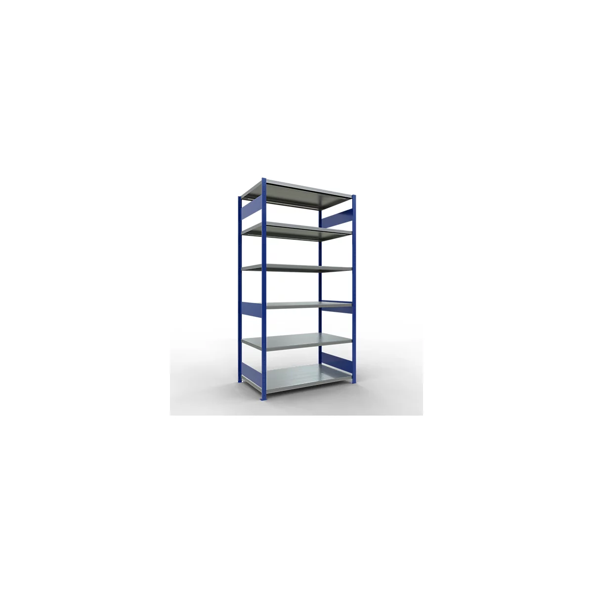 Schulte Lagertechnik Système de rayonnage à tablettes emboîtables MULTIplus 250, rayonnage de base, verrou de longueur, 2500x1300x800 mm, 6 tablettes, bleu gentiane/galvanisé