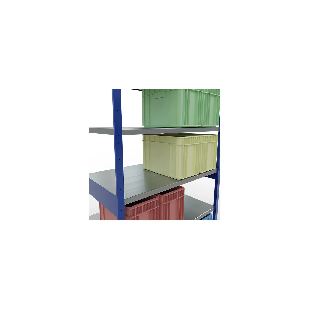 Schulte Lagertechnik Système de rayonnage à tablettes emboîtables MULTIplus 250, rayonnage de base, verrou de longueur, 2500x1300x800 mm, 6 tablettes, bleu gentiane/galvanisé