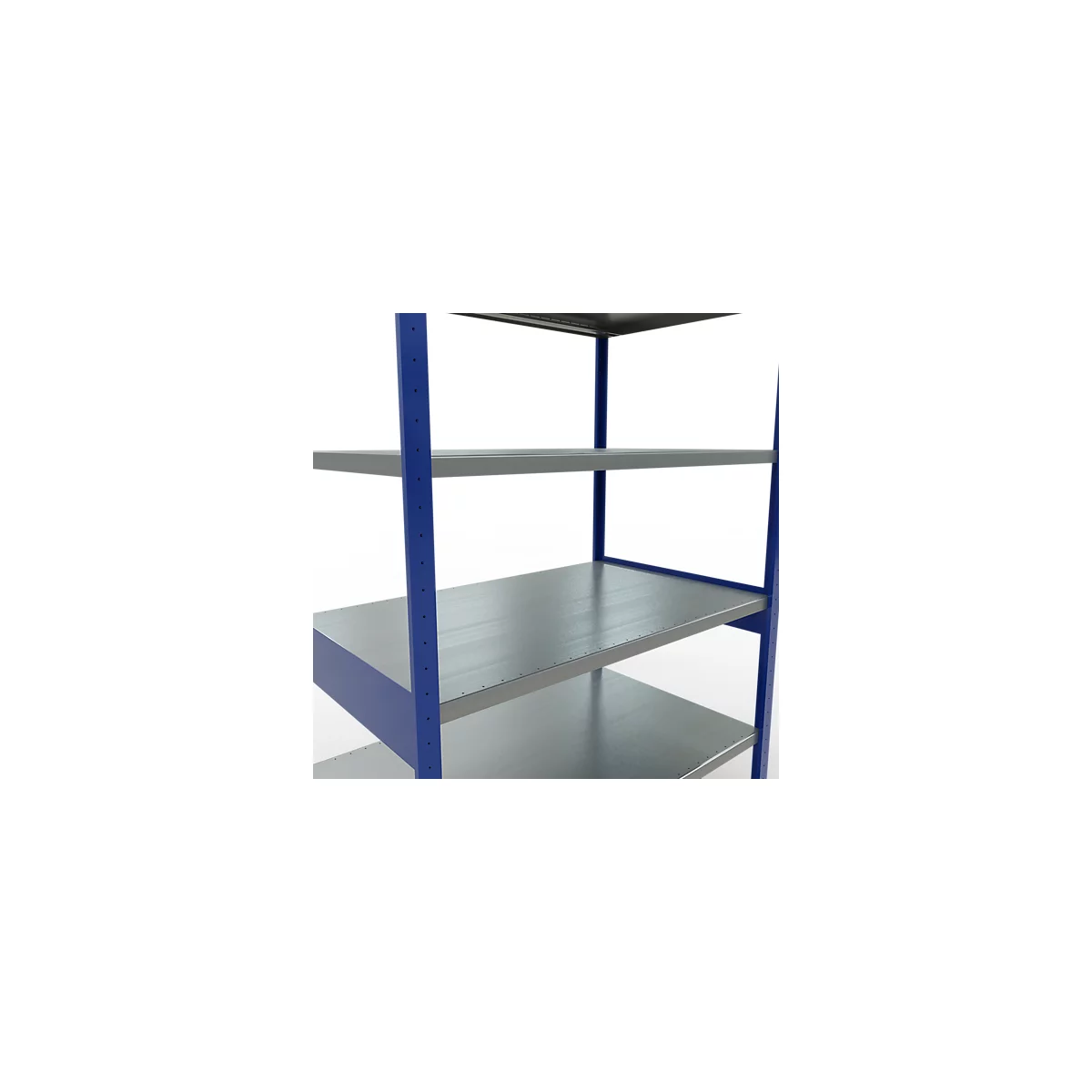 Schulte Lagertechnik Système de rayonnage à tablettes emboîtables MULTIplus 250, rayonnage de base, verrou de longueur, 2500x1300x800 mm, 6 tablettes, bleu gentiane/galvanisé