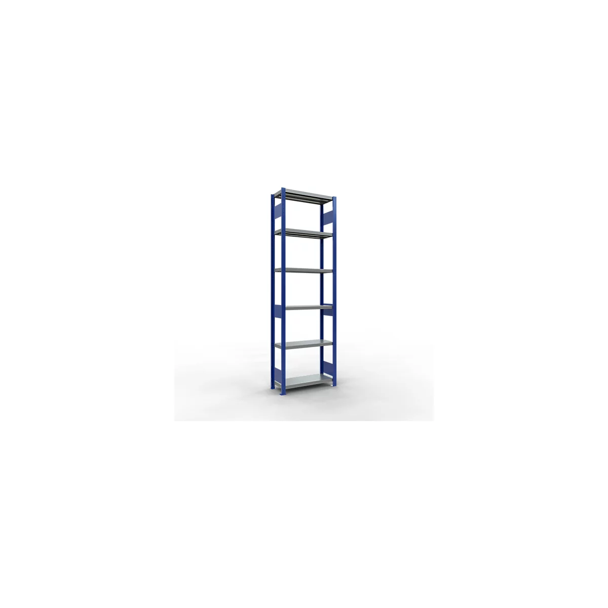 Schulte Lagertechnik Système de rayonnage à tablettes emboîtables MULTIplus 250, rayonnage de base, verrou de longueur, 2500x750x300 mm, 6 tablettes, bleu gentiane/galvanisé