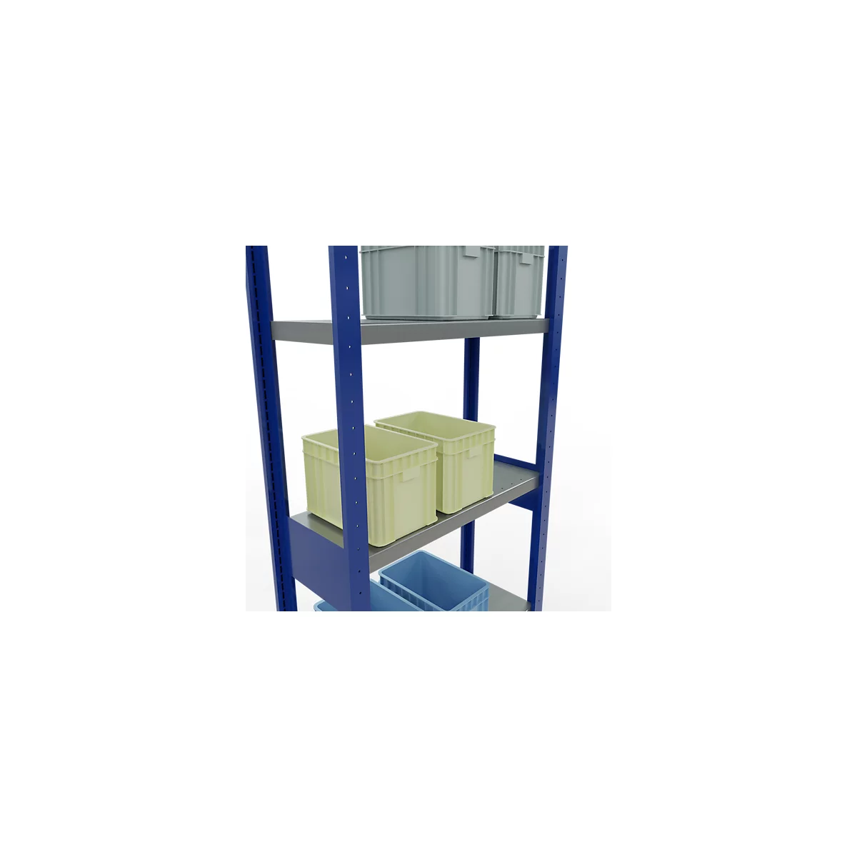 Schulte Lagertechnik Système de rayonnage à tablettes emboîtables MULTIplus 250, rayonnage de base, verrou de longueur, 2500x750x300 mm, 6 tablettes, bleu gentiane/galvanisé
