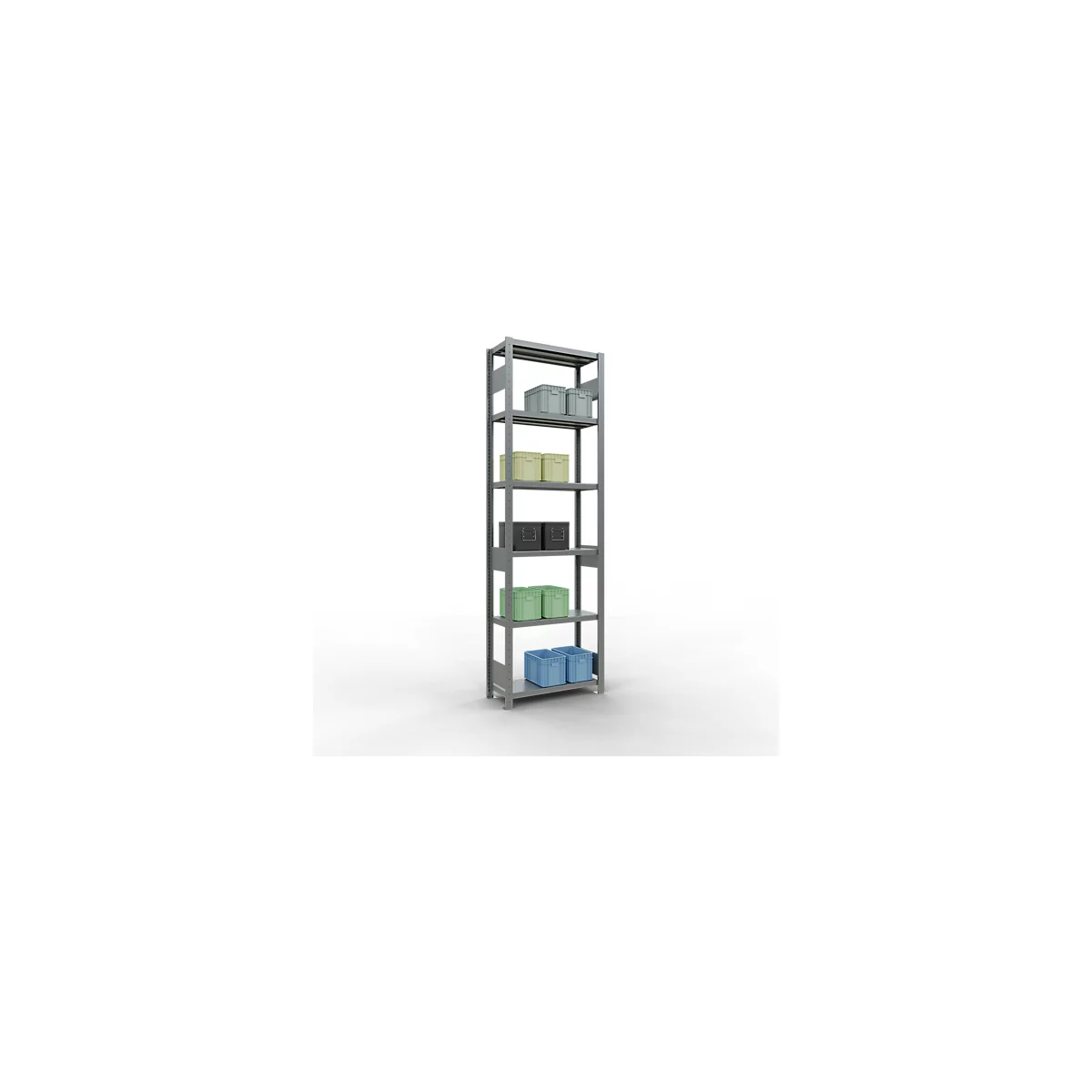 Schulte Lagertechnik Système de rayonnage à tablettes emboîtables MULTIplus 250, rayonnage de base, verrou de longueur, 2500x750x300 mm, 6 tablettes, galvanisé