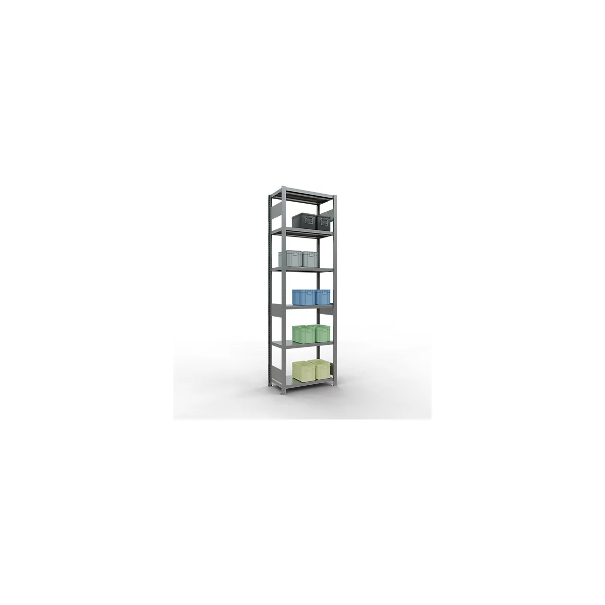 Schulte Lagertechnik Système de rayonnage à tablettes emboîtables MULTIplus 250, rayonnage de base, verrou de longueur, 2500x750x400 mm, 6 tablettes, galvanisé