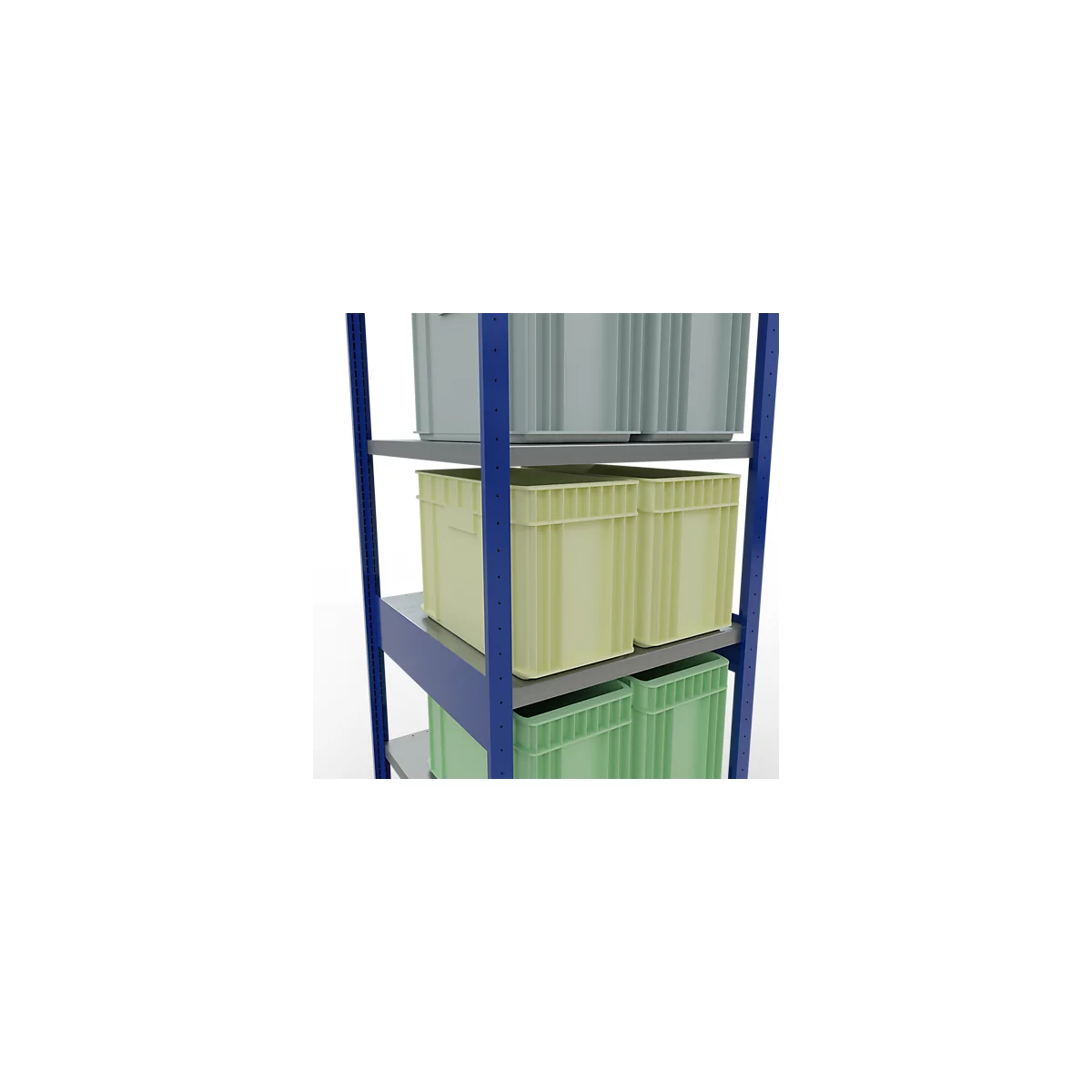 Schulte Lagertechnik Système de rayonnage à tablettes emboîtables MULTIplus 250, rayonnage de base, verrou de longueur, 2500x750x800 mm, 6 tablettes, bleu gentiane/galvanisé