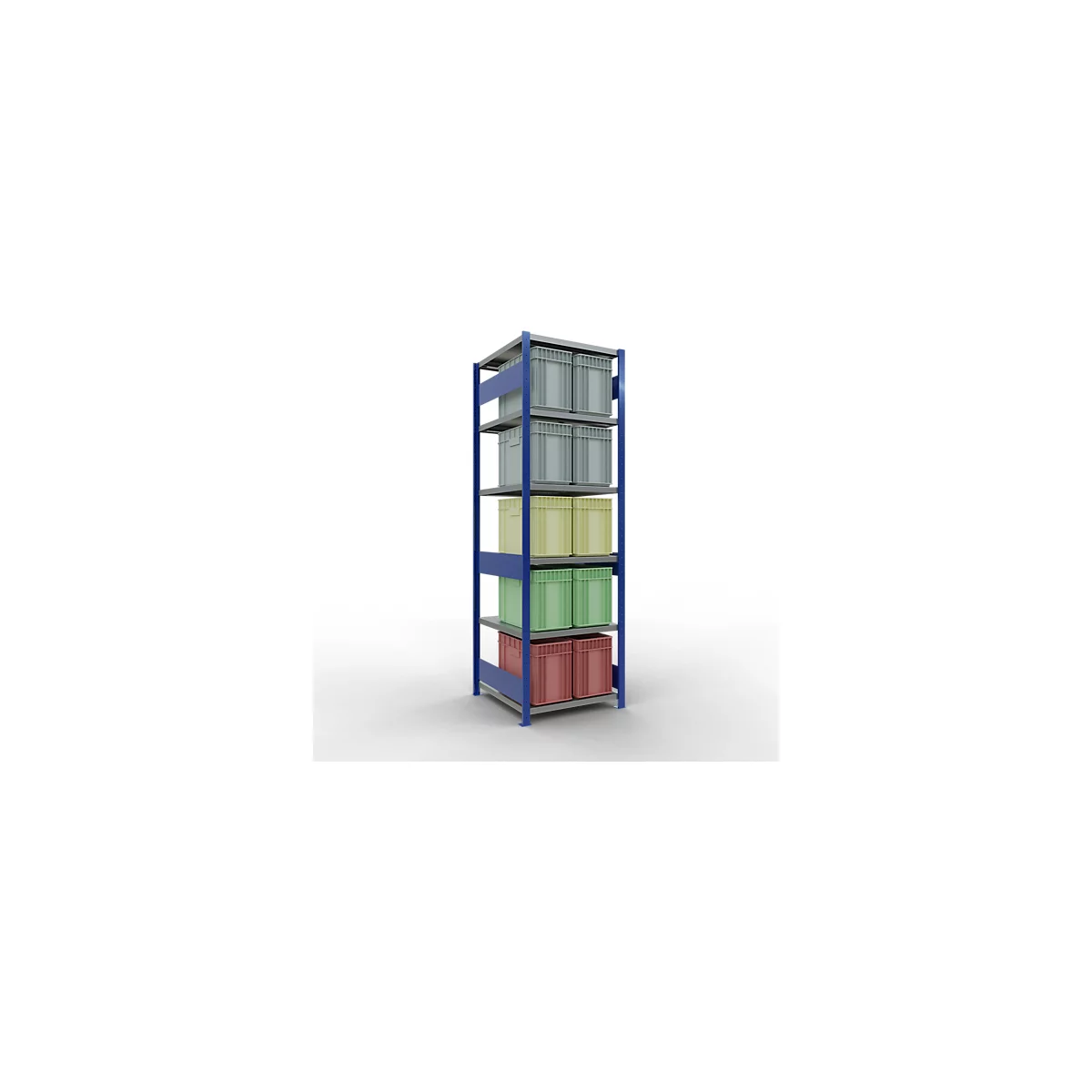Schulte Lagertechnik Système de rayonnage à tablettes emboîtables MULTIplus 250, rayonnage de base, verrou de longueur, 2500x750x800 mm, 6 tablettes, bleu gentiane/galvanisé