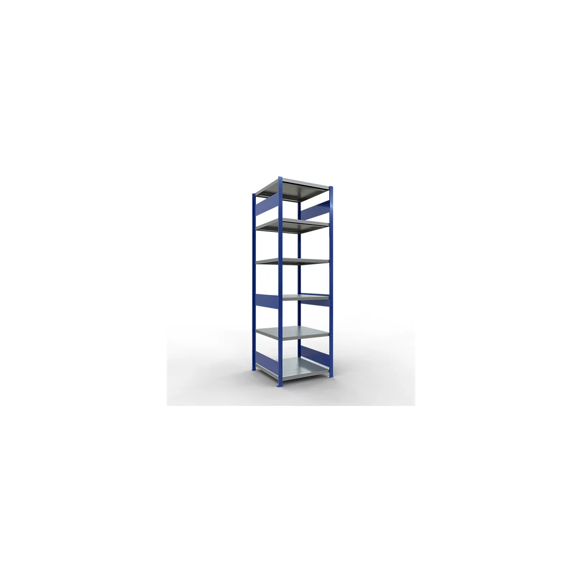 Schulte Lagertechnik Système de rayonnage à tablettes emboîtables MULTIplus 250, rayonnage de base, verrou de longueur, 2500x750x800 mm, 6 tablettes, bleu gentiane/galvanisé