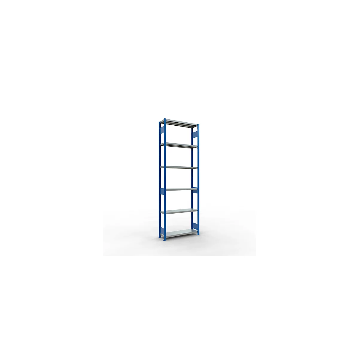 Schulte Lagertechnik Système de rayonnage à tablettes emboîtables MULTIplus 250, rayonnage de base, verrou de longueur, 3000x1000x300 mm, 7 tablettes, bleu gentiane/galvanisé
