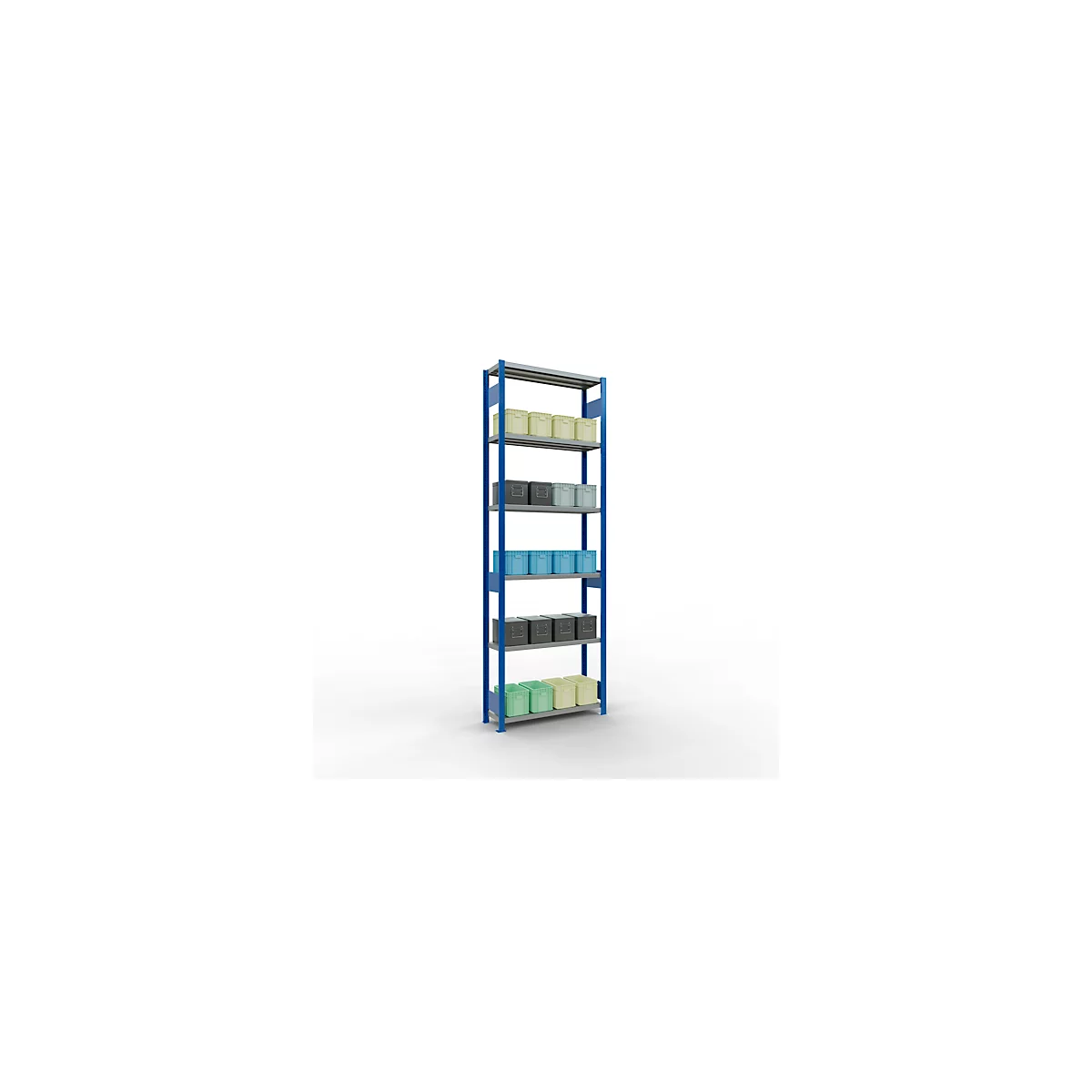 Schulte Lagertechnik Système de rayonnage à tablettes emboîtables MULTIplus 250, rayonnage de base, verrou de longueur, 3000x1000x300 mm, 7 tablettes, bleu gentiane/galvanisé