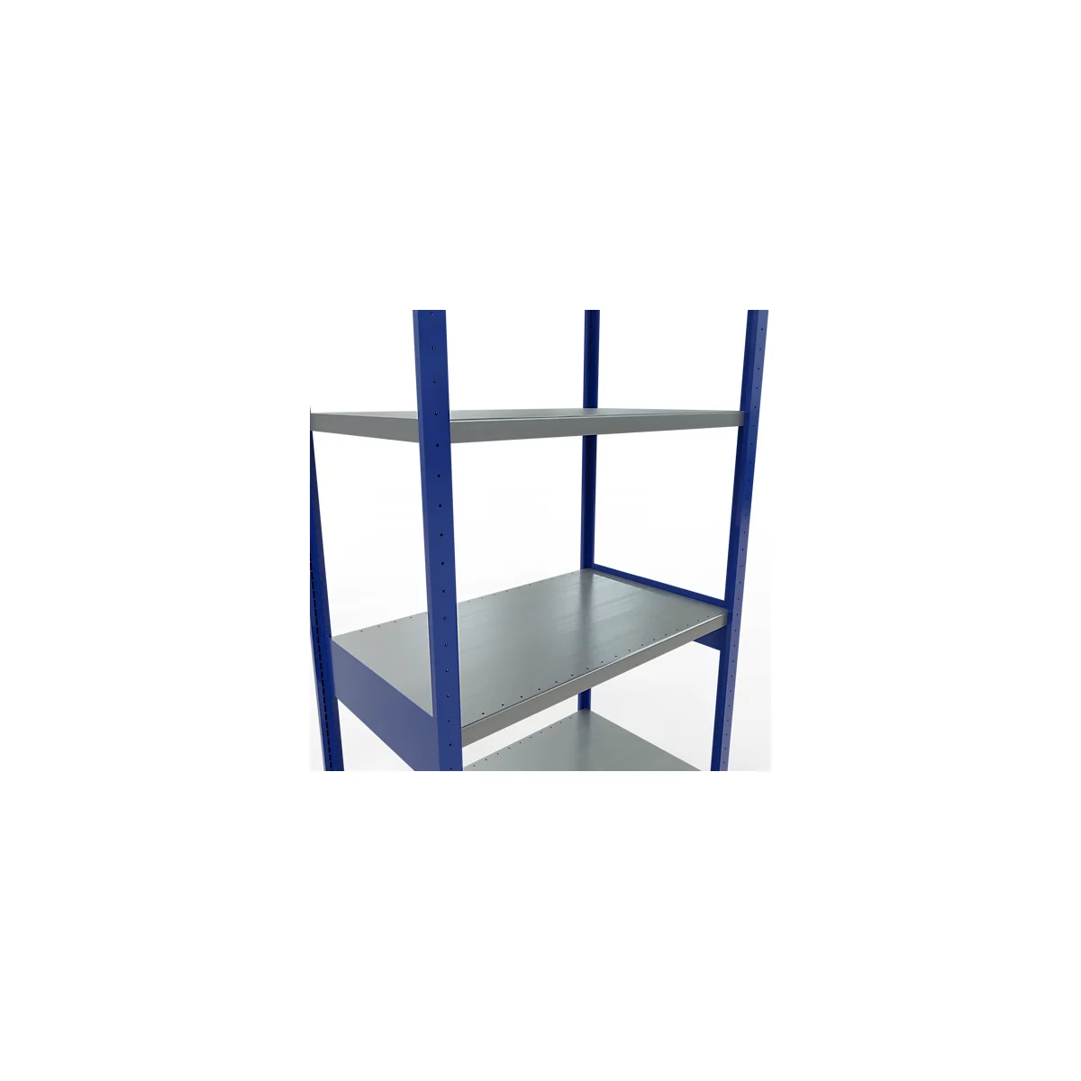 Schulte Lagertechnik Système de rayonnage à tablettes emboîtables MULTIplus 250, rayonnage de base, verrou de longueur, 3000x1000x600 mm, 7 tablettes, bleu gentiane/galvanisé
