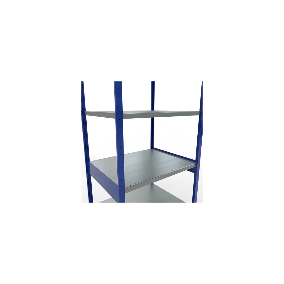Schulte Lagertechnik Système de rayonnage à tablettes emboîtables MULTIplus 250, rayonnage de base, verrou de longueur, 3000x1000x800 mm, 7 tablettes, bleu gentiane/galvanisé