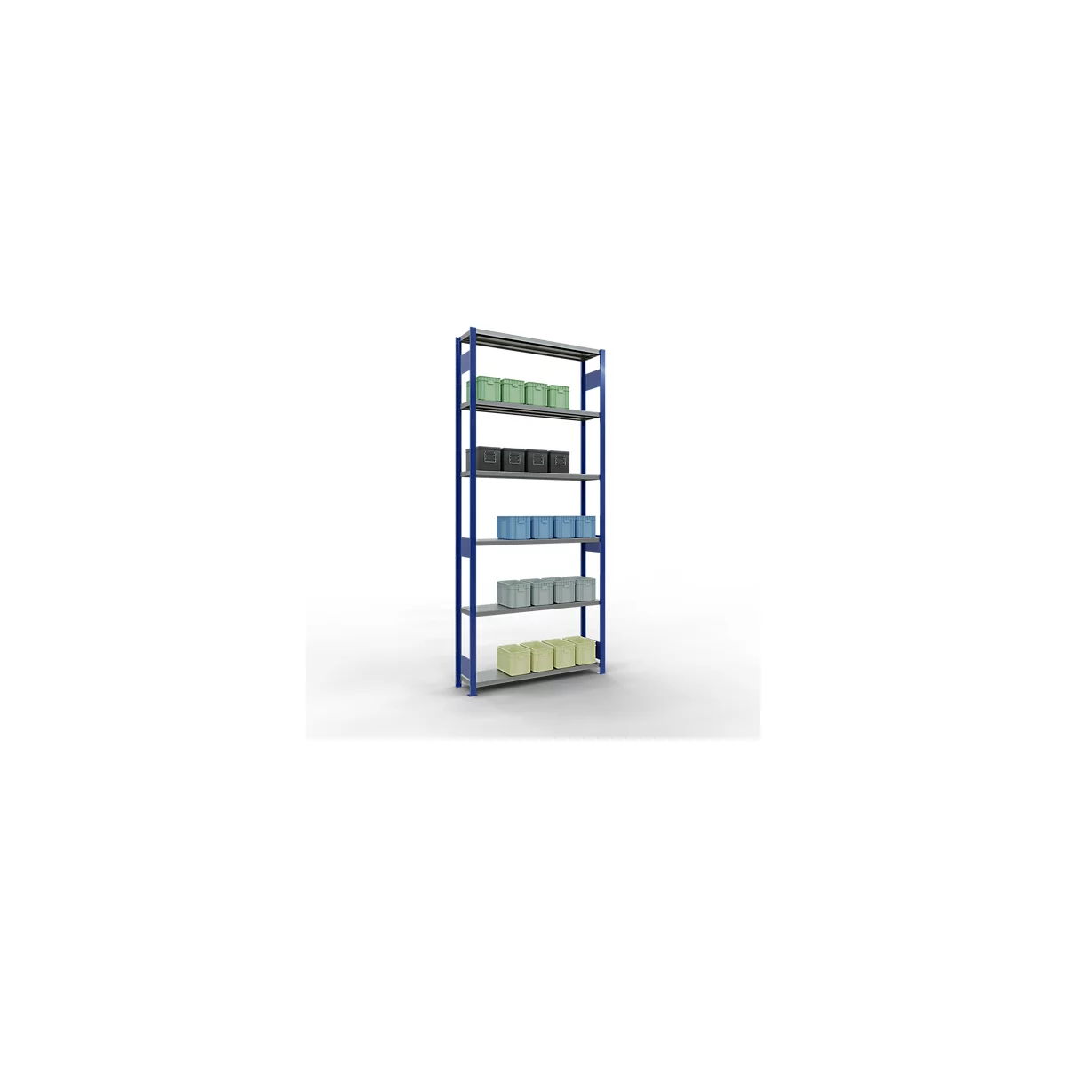 Schulte Lagertechnik Système de rayonnage à tablettes emboîtables MULTIplus 250, rayonnage de base, verrou de longueur, 3000x1300x300 mm, 7 tablettes, bleu gentiane/galvanisé