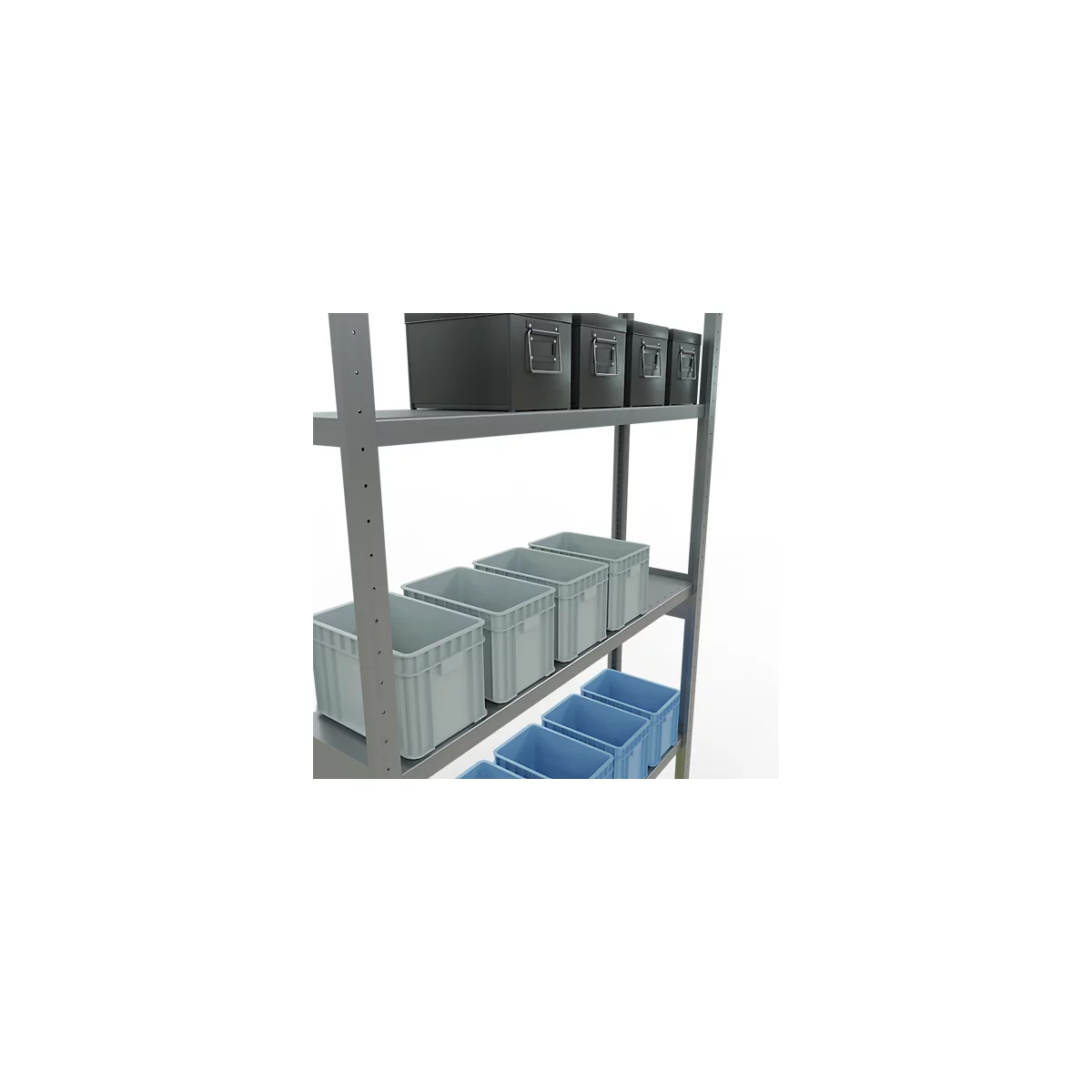Schulte Lagertechnik Système de rayonnage à tablettes emboîtables MULTIplus 250, rayonnage de base, verrou de longueur, 3000x1300x300 mm, 7 tablettes, galvanisé